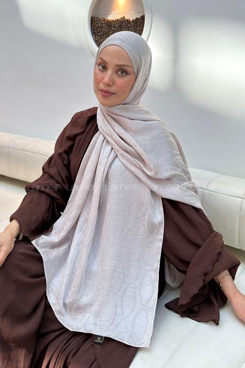 Lamelif Kapadokya Desen Ayrobin Floş Jakar  Şal Vizon