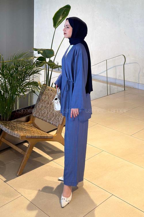 Lamelif Kimono-Pantolon Takım İndigo