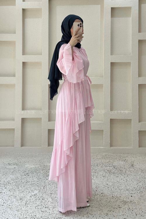 Pink Crew Neck Long Arm Cotton Regular Trousers Comfortable Suit