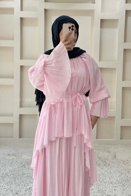 Pink Crew Neck Long Arm Cotton Regular Trousers Comfortable Suit