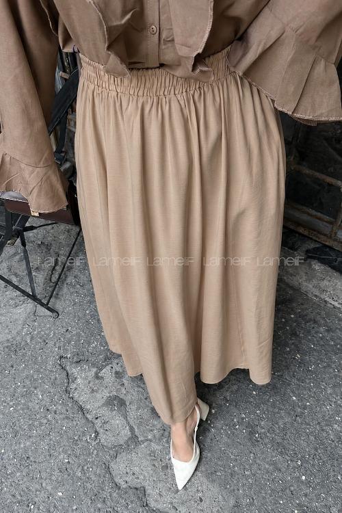 Lamelif Cep Detaylı Keten Vizonrengi