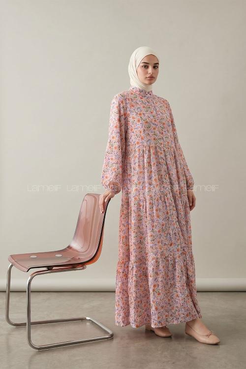 Pink Mandarin Collar Cotton Dresess