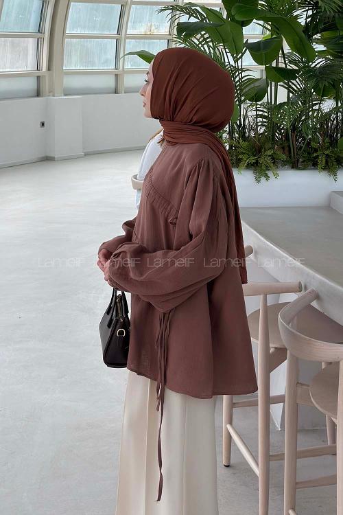 Brown Crew Neck Linen Tunic