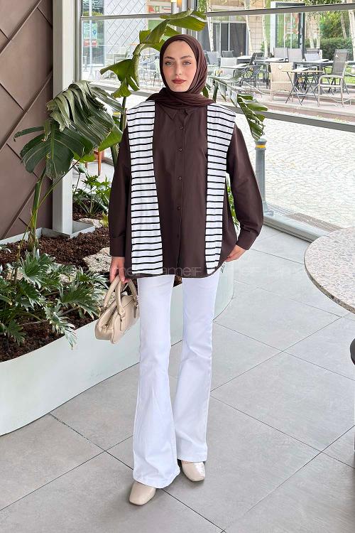 Bitter Brown Shirt Collar Long Arm Polyester Cotton Fabric Shirt