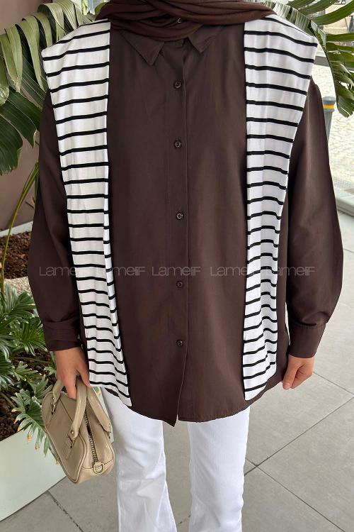 Bitter Brown Shirt Collar Long Arm Polyester Cotton Fabric Shirt