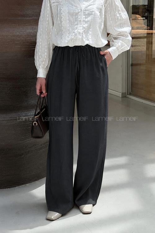 Black Tensel Elastic Waist Comfortable Pants