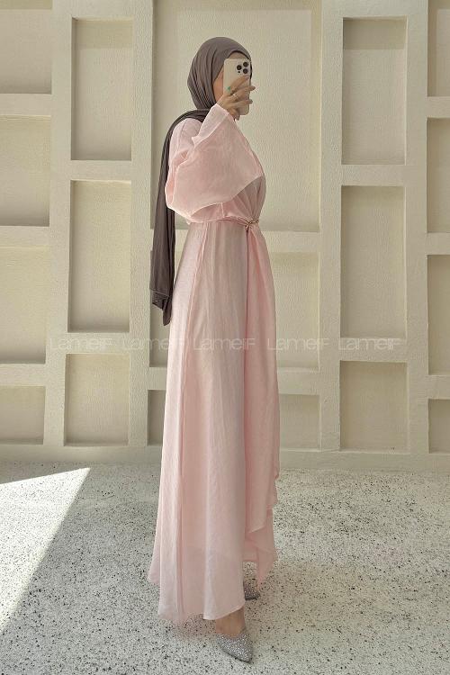 Lamelif Bolerolu Tül Cupra Elbise Pembe