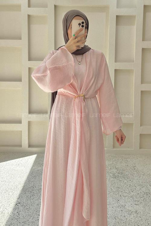 Lamelif Bolerolu Tül Cupra Elbise Pembe