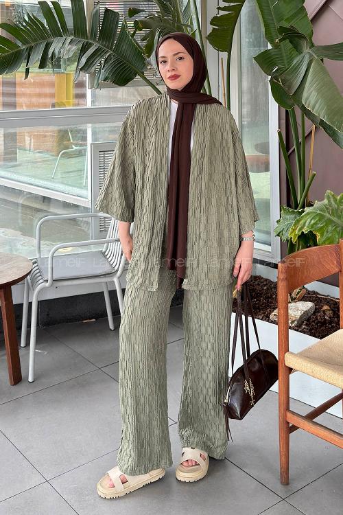 Lamelif Raşel Kimono Takım Çağla Yeşili