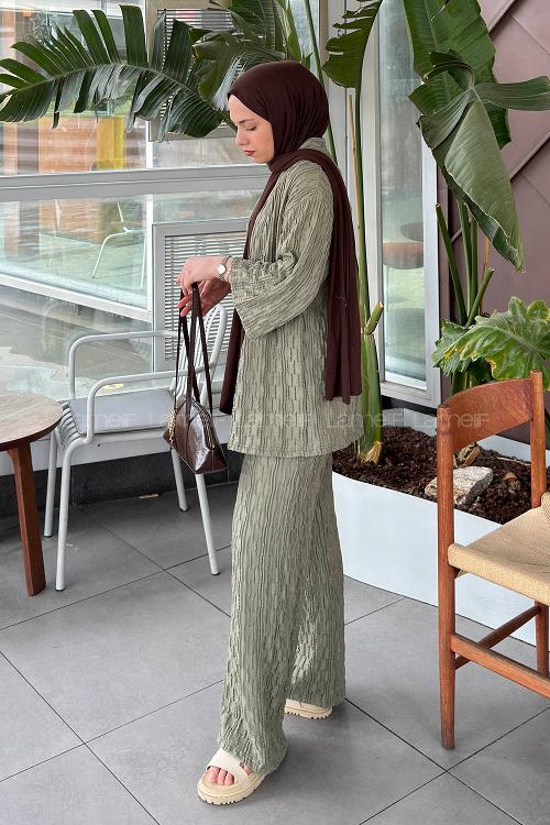 Lamelif Raşel Kimono Takım Çağla Yeşili