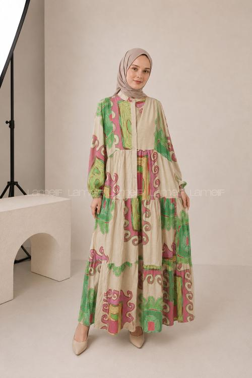 Lamelif Bohem Desenli Elbise