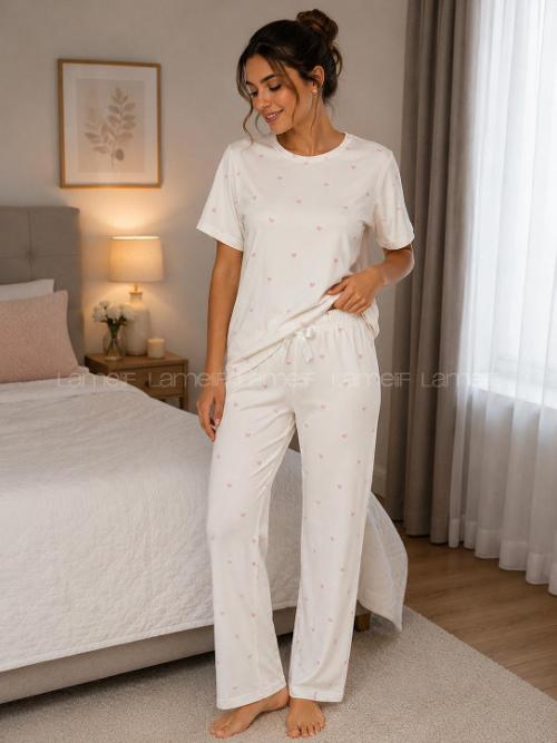 Lamelif Kadın Kalp Desen Milan Pijama Kumaş