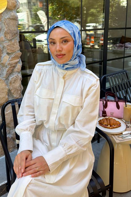 Lamelif Lotus Desen Soft Eşarp Bebe Mavi