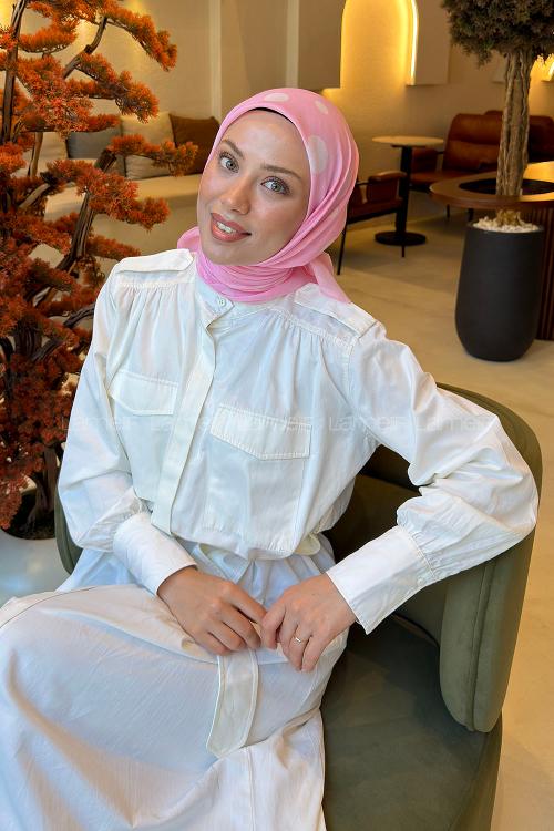 Candy Pink Cotton Fabric Striped Straight Printed Scarf