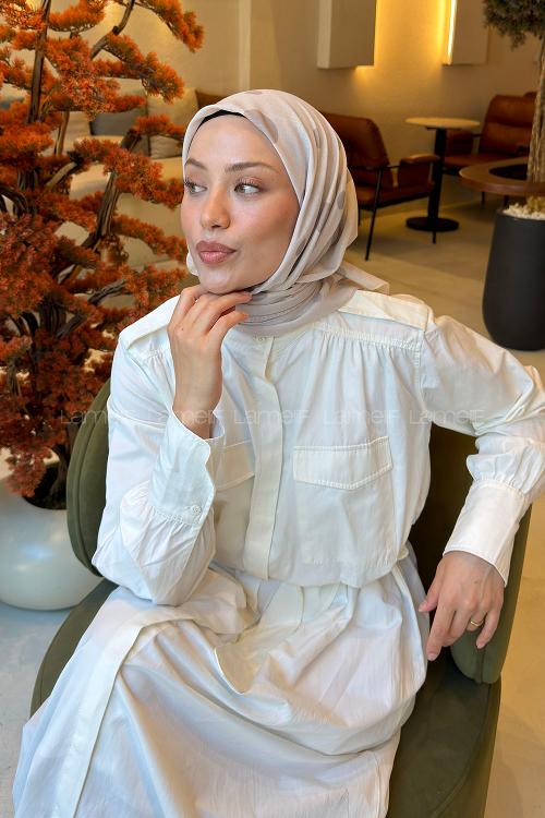 Lamelif Puantiye Desen Soft Eşarp Vizonrengi