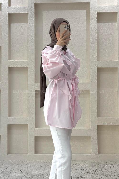 Pink Shirt Collar Long Arm Cotton Shirt