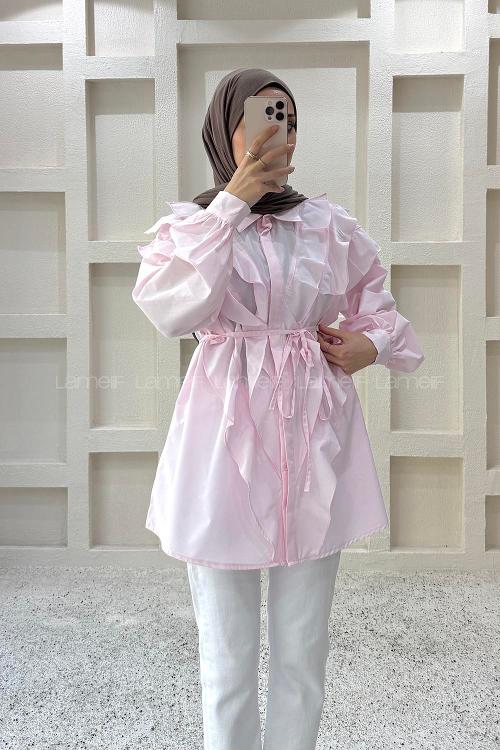 Pink Shirt Collar Long Arm Cotton Shirt