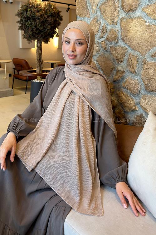 Lamelif  Müslin Krinkıl Şal Vizon
