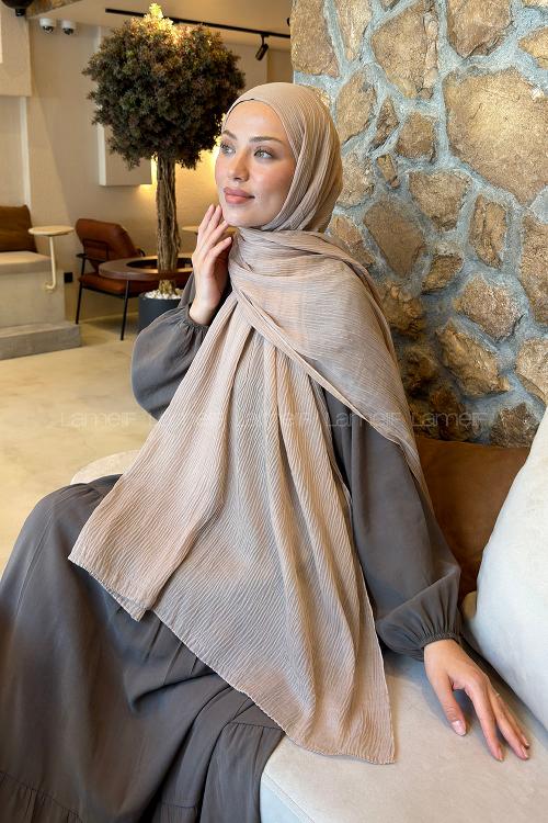 Lamelif  Müslin Krinkıl Şal Vizon