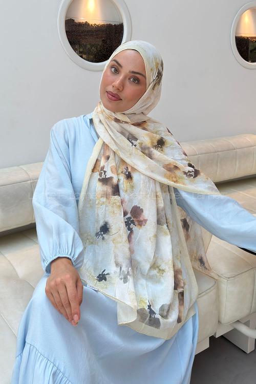 Lamelif Batik Çiçek Desen Bambu Şal Sarı