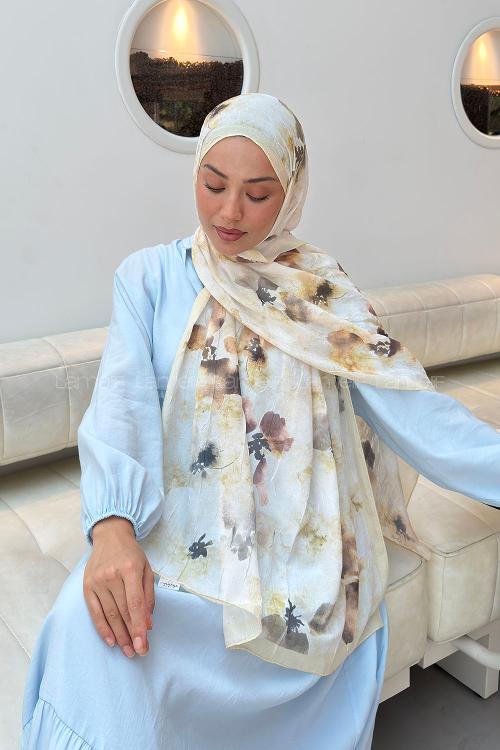 Lamelif Batik Çiçek Desen Bambu Şal Sarı