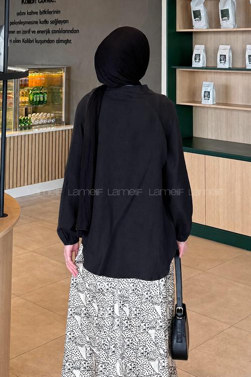 Lamelif Düz Keten Kimono Siyah