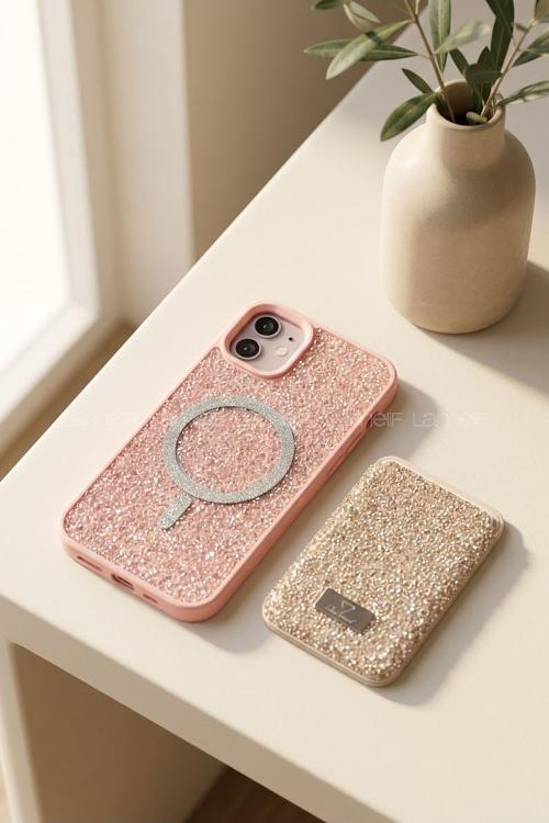 Lamelif iPhone 11 Swarovski Taşlı Mıknatıs Cüzdanlı Macsafe Kılıf