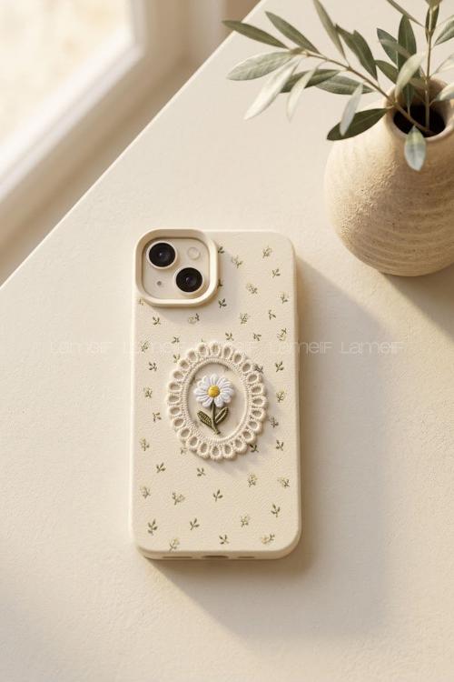 Lamelif iPhone13-14 Vision Trend Dantel Çerçeveli Nakış İşlemeli  Detaylı Kılıf