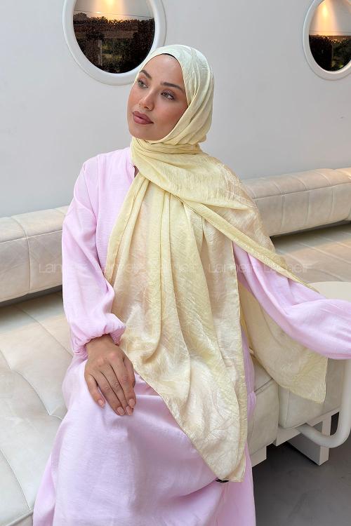 Lamelif Ağaçdalı Desen Ayrobin Floş Jakar  Şal Sarı