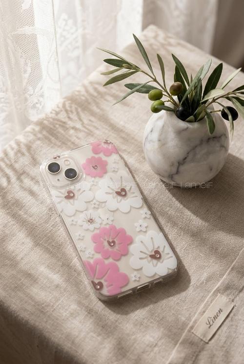 Lamelif iPhone 11 Pembe Çiçekli Taşlı Telefon Kılıfı