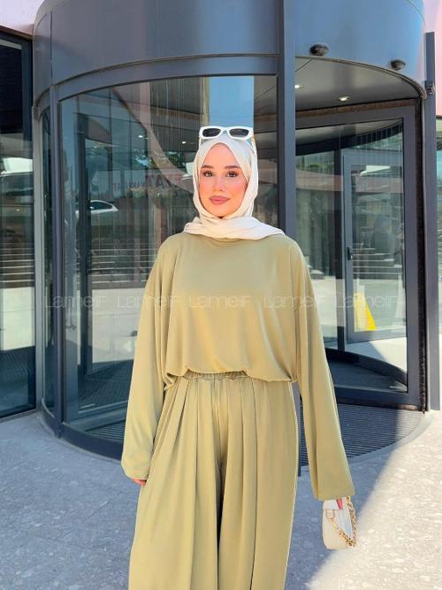 Lamelif Pile Detaylı Oysho Salaş Takım Çağla Yeşili