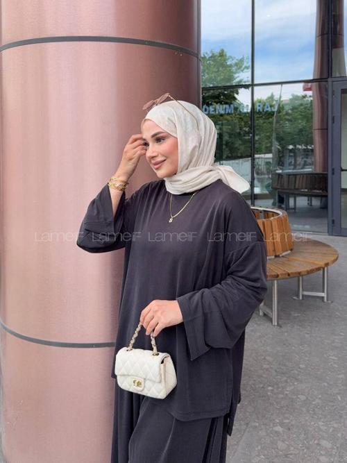 Lamelif Pile Detaylı Oysho Salaş Takım Siyah