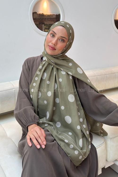 Lamelif Puantiye Desen Soft Şal Haki