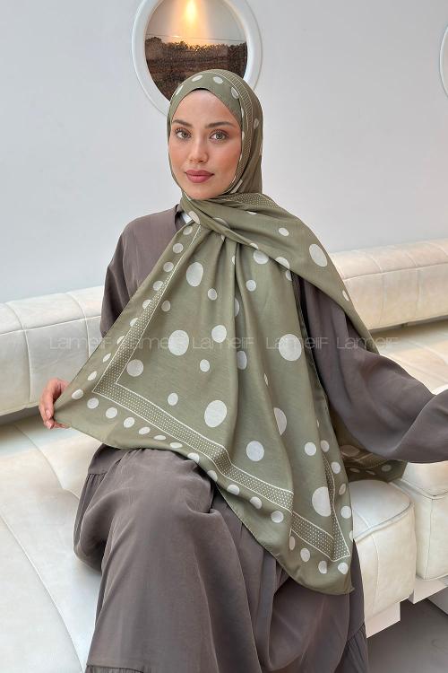 Lamelif Puantiye Desen Soft Şal Haki