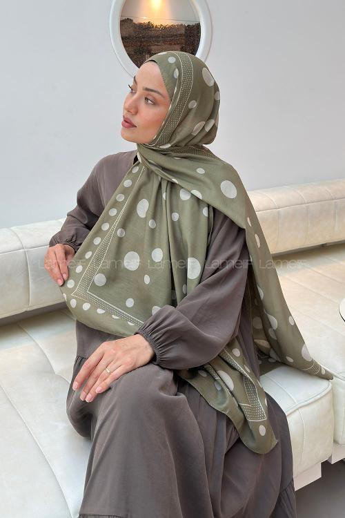 Lamelif Puantiye Desen Soft Şal Haki