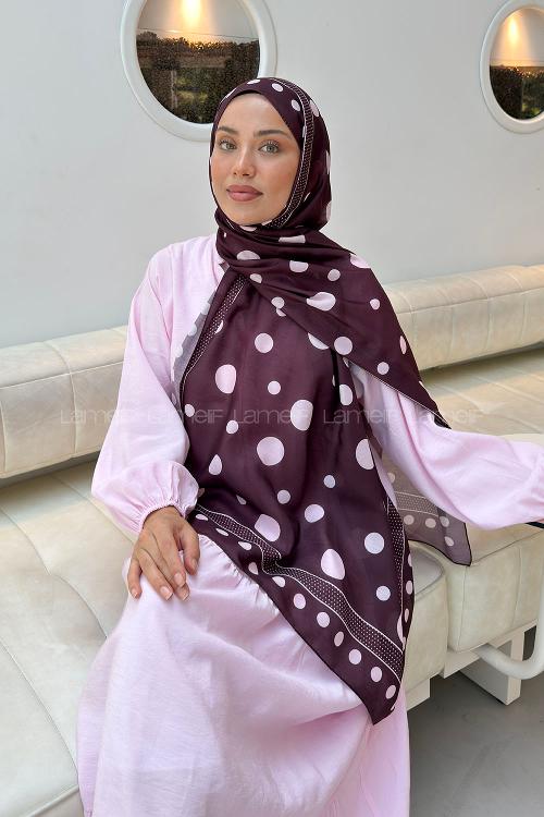 Lamelif Puantiye Desen Soft Şal Koyu Bordo