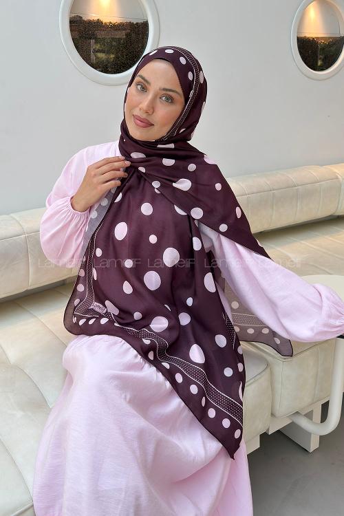Lamelif Puantiye Desen Soft Şal Koyu Bordo