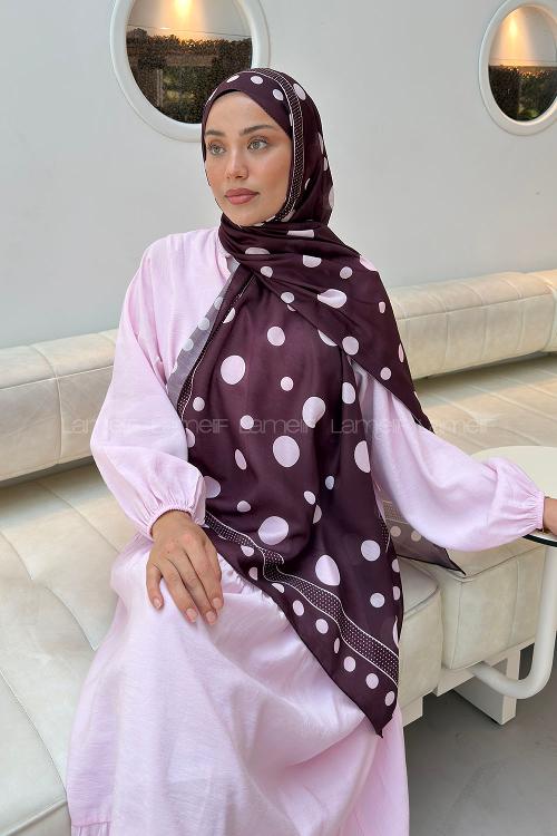 Lamelif Puantiye Desen Soft Şal Koyu Bordo