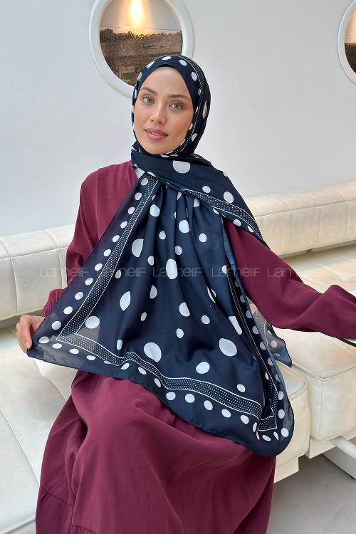 Lamelif Puantiye Desen Soft Şal Lacivert