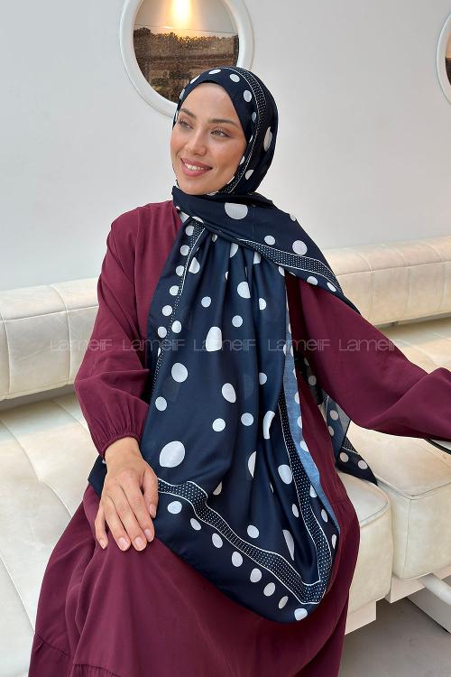Lamelif Puantiye Desen Soft Şal Lacivert