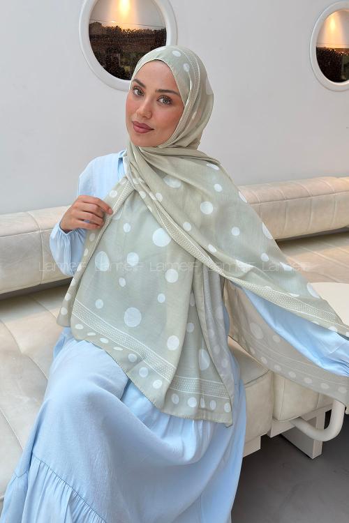 Lamelif Puantiye Desen Soft Şal Mint Yeşili