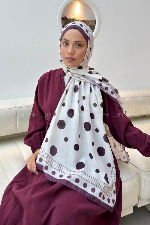 Lamelif Puantiye Desen Soft Şal Mürdüm