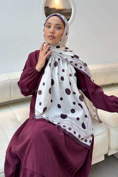 Lamelif Puantiye Desen Soft Şal Mürdüm