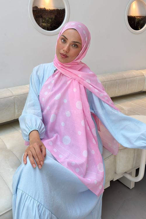 Candy Pink Cotton Striped Printed Shawl