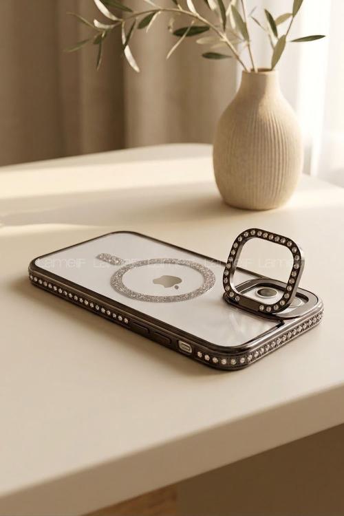 Lamelif iPhone 11 Standlı Simli Premium Telefon Kılıfı