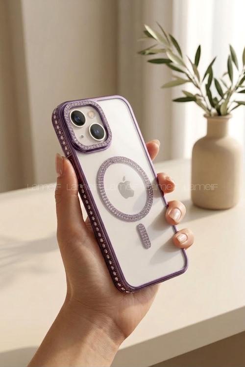 Lamelif iPhone 13/14 Standlı Simli Premium Telefon Kılıfı