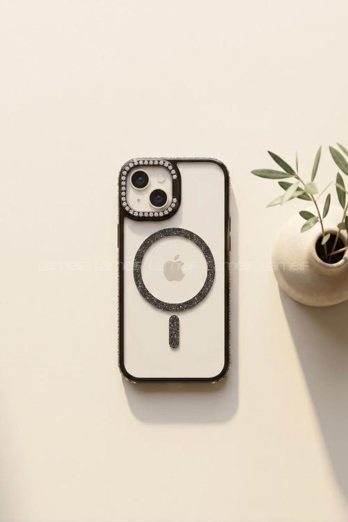 Lamelif iPhone 13/14 Standlı Simli Premium Telefon Kılıfı