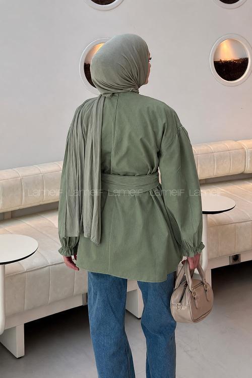 Lamelif Pilise Kemerli Tunik Haki