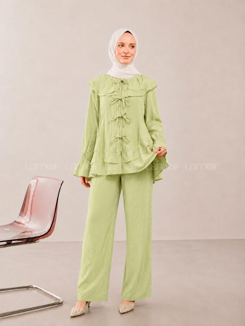 Plum Green Normal Neck Long Arm Cotton Regular Trousers Comfortable Suit