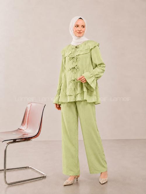 Plum Green Normal Neck Long Arm Cotton Regular Trousers Comfortable Suit